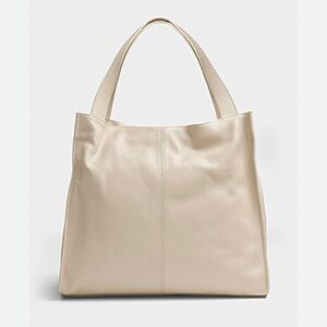 Simons 100% Real Leather Cream Square Tote Shoulder Bag with Zipper NWT